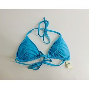NWT Women's Aerie Triangle Bikini Top Blue Ruched Tie Back Swimsuit Padded Small
